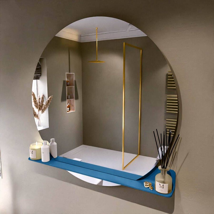 Mondiaz SPOT Badkamerspiegel rond 120cm spiegelplanchet kleur Jeans SPOTPLNCHT120JEA