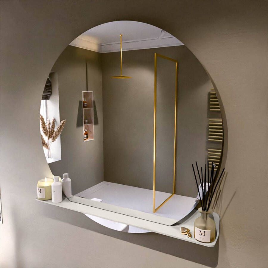 Mondiaz SPOT Badkamerspiegel rond 120cm spiegelplanchet kleur Linen SPOTPLNCHT120LIN