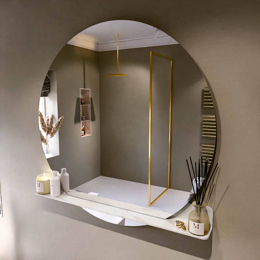 Mondiaz SPOT Badkamerspiegel rond 120cm spiegelplanchet kleur Ostra SPOTPLNCHT120OST