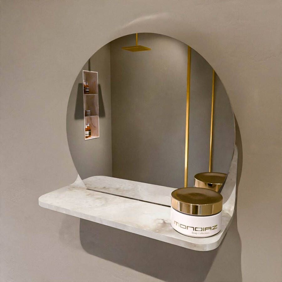 Mondiaz SPOT spiegel rond 30cm met Spiegelplanchet kleur Frappe.