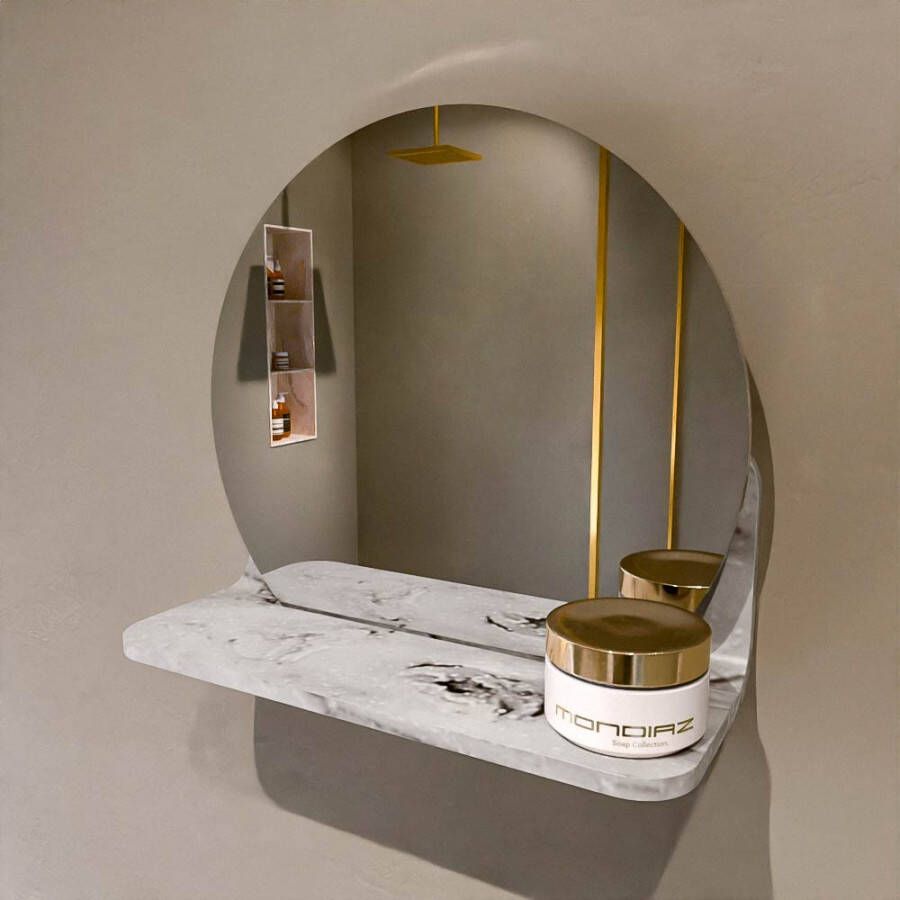 Mondiaz SPOT spiegel rond 30cm met Spiegelplanchet kleur Glace.