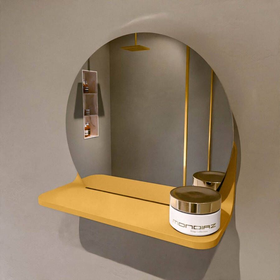 Mondiaz SPOT spiegel rond 30cm met Spiegelplanchet kleur Ocher.