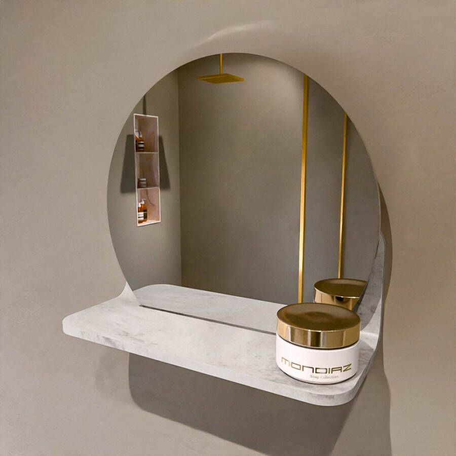 Mondiaz SPOT spiegel rond 30cm met Spiegelplanchet kleur Ostra.