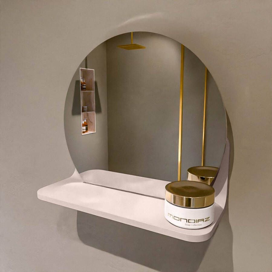 Mondiaz SPOT spiegel rond 30cm met Spiegelplanchet kleur Rosee.