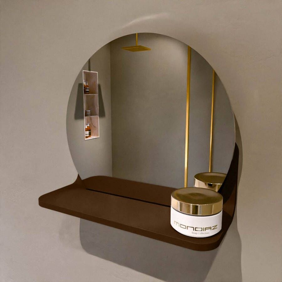 Mondiaz SPOT Badkamerspiegel rond 30cm spiegelplanchet kleur Rust SPOTPLNCHT30RUS