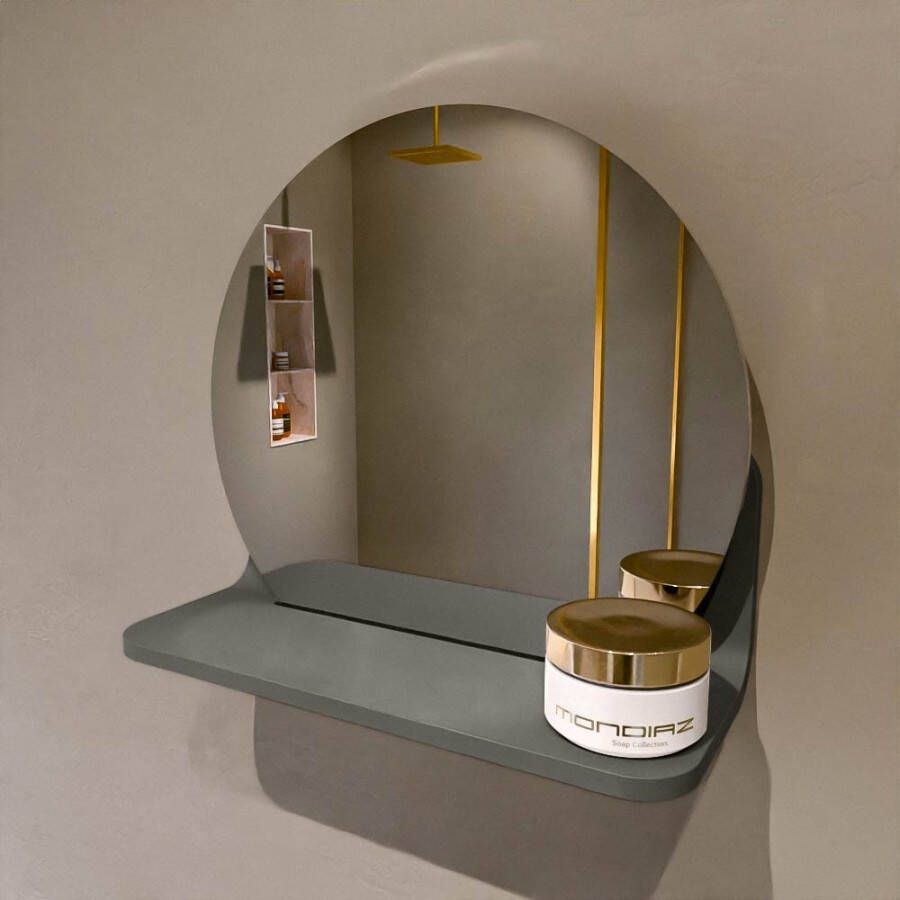 Mondiaz SPOT Badkamerspiegel rond 30cm spiegelplanchet kleur Smoke SPOTPLNCHT30SMO