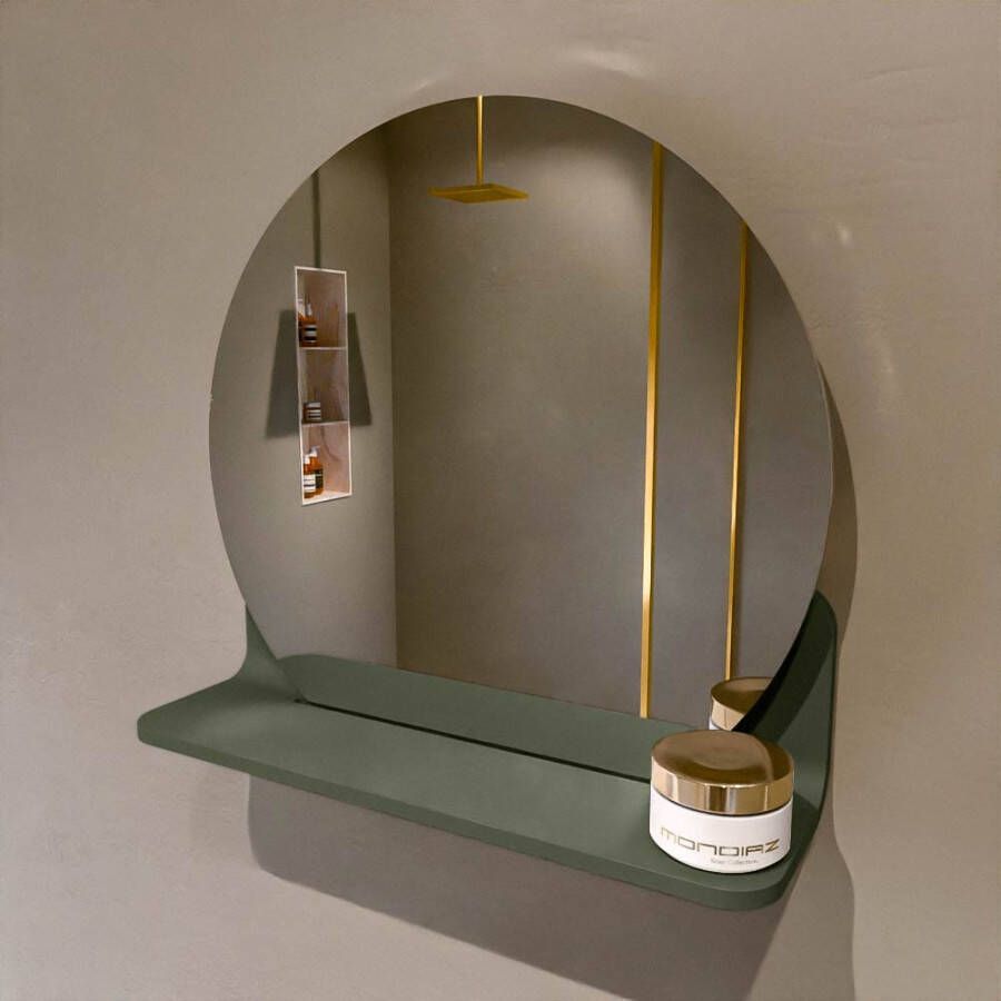 Mondiaz SPOT Badkamerspiegel rond 40cm spiegelplanchet kleur Army SPOTPLNCHT40ARM