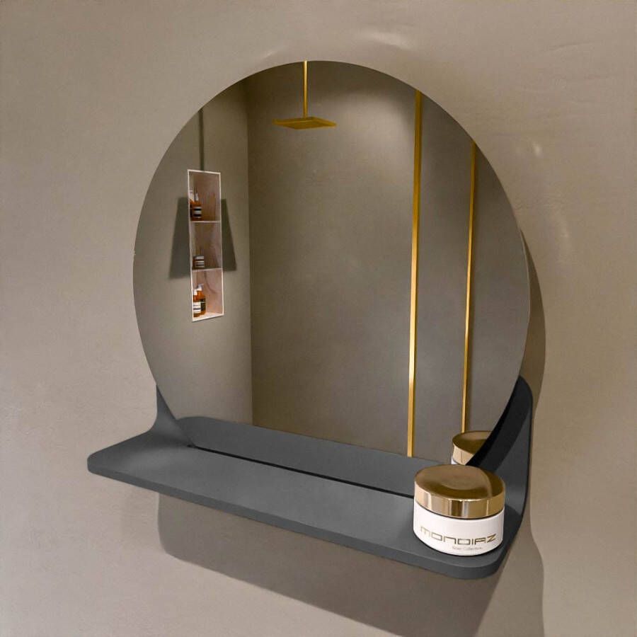 Mondiaz SPOT spiegel rond 40cm met Spiegelplanchet kleur Dark Grey.