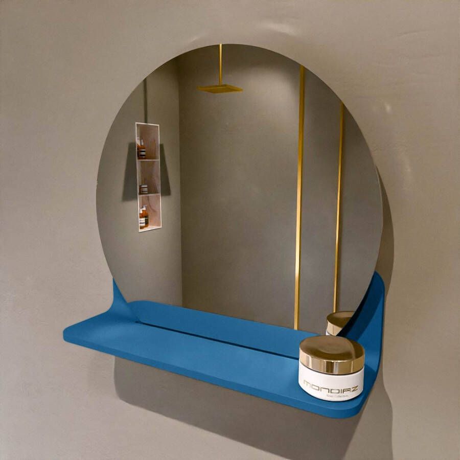 Mondiaz SPOT Badkamerspiegel rond 40cm spiegelplanchet kleur Jeans SPOTPLNCHT40JEA