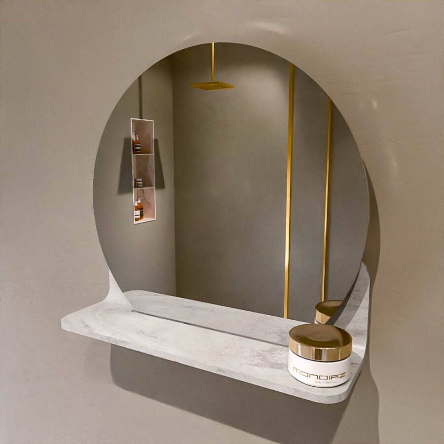 Mondiaz SPOT Badkamerspiegel rond 40cm spiegelplanchet kleur Ostra SPOTPLNCHT40OST