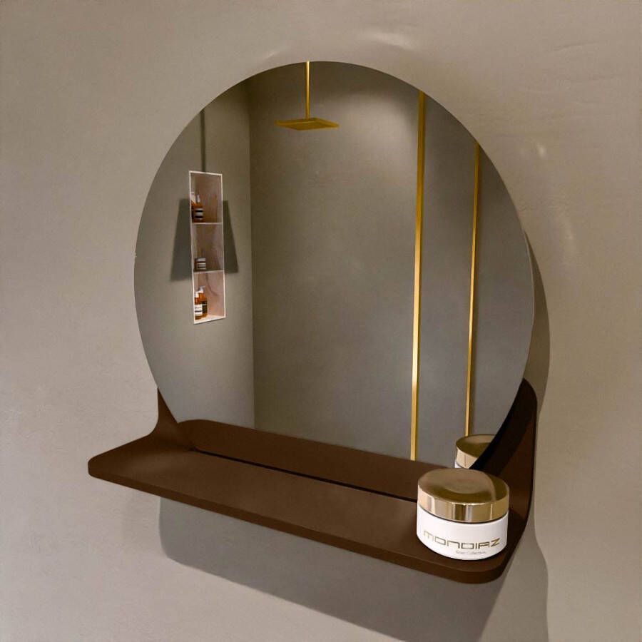 Mondiaz SPOT Badkamerspiegel rond 40cm spiegelplanchet kleur Rust SPOTPLNCHT40RUS