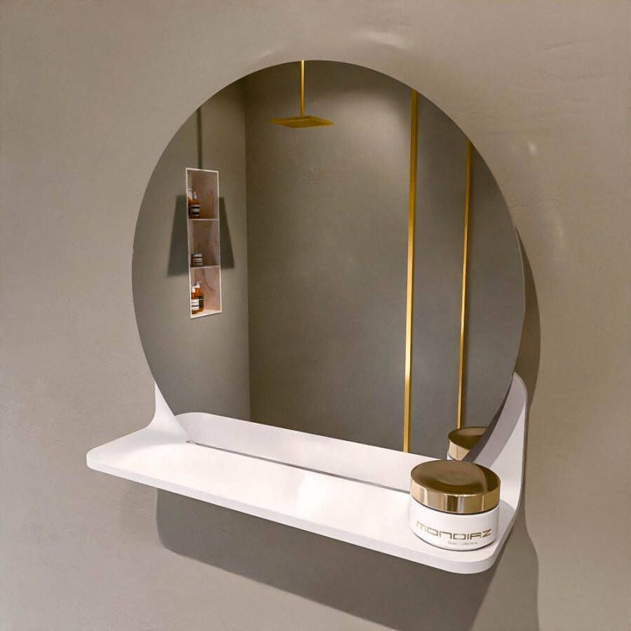 Mondiaz SPOT spiegel rond 40cm met Spiegelplanchet kleur Talc.