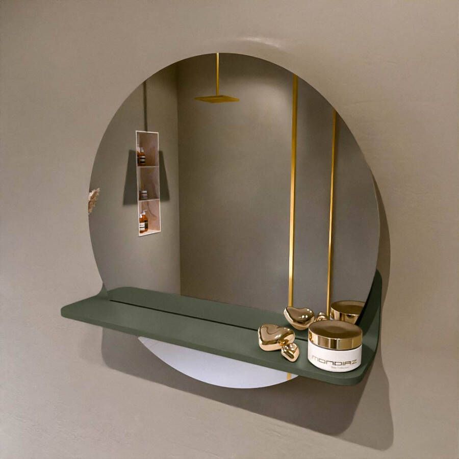 Mondiaz SPOT Badkamerspiegel rond 50cm spiegelplanchet kleur Army SPOTPLNCHT50ARM
