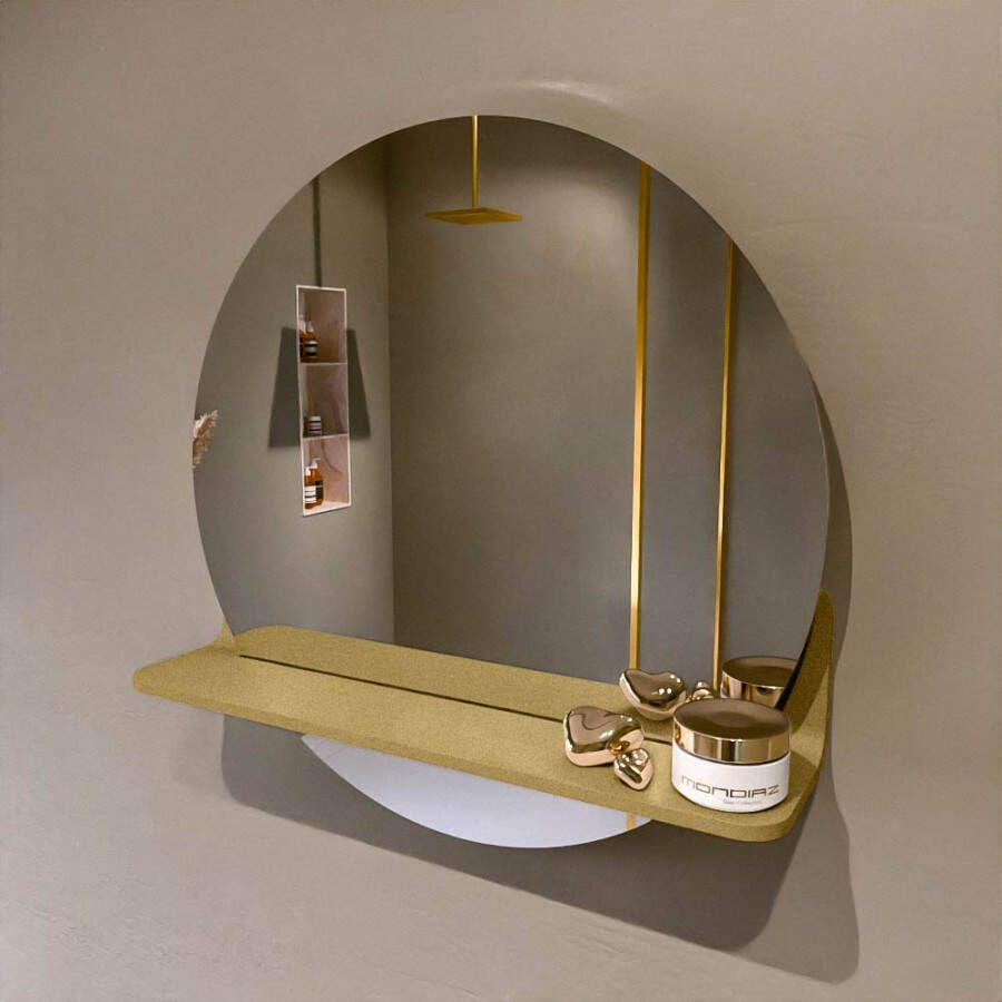 Mondiaz SPOT Badkamerspiegel rond 50cm spiegelplanchet kleur Oro SPOTPLNCHT50ORO