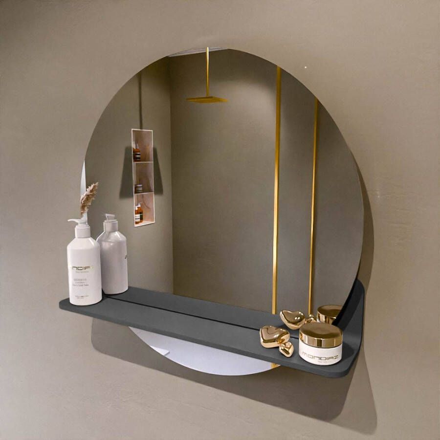 Mondiaz SPOT spiegel rond 60cm met Spiegelplanchet kleur Dark Grey.