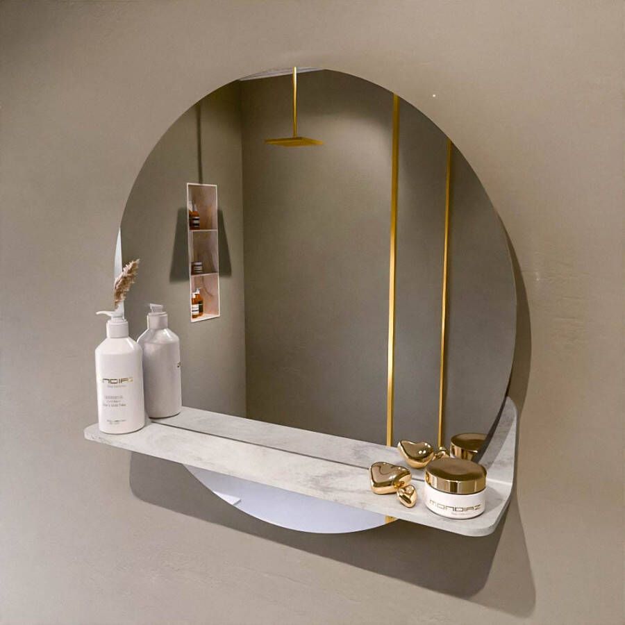 Mondiaz SPOT spiegel rond 60cm met Spiegelplanchet kleur Ostra.