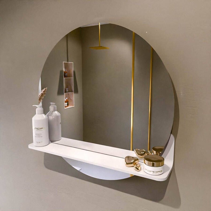 Mondiaz SPOT Badkamerspiegel rond 60cm spiegelplanchet kleur Talc SPOTPLNCHT60TAL