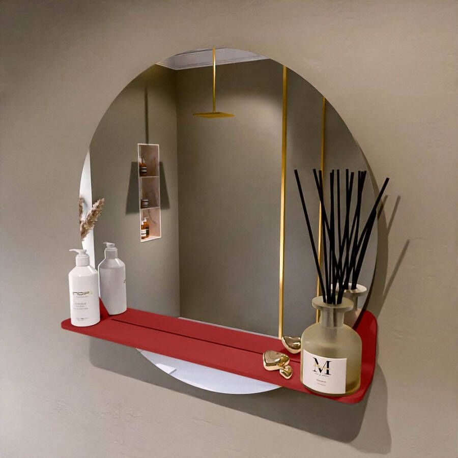 Mondiaz SPOT spiegel rond 70cm met Spiegelplanchet kleur Fire.