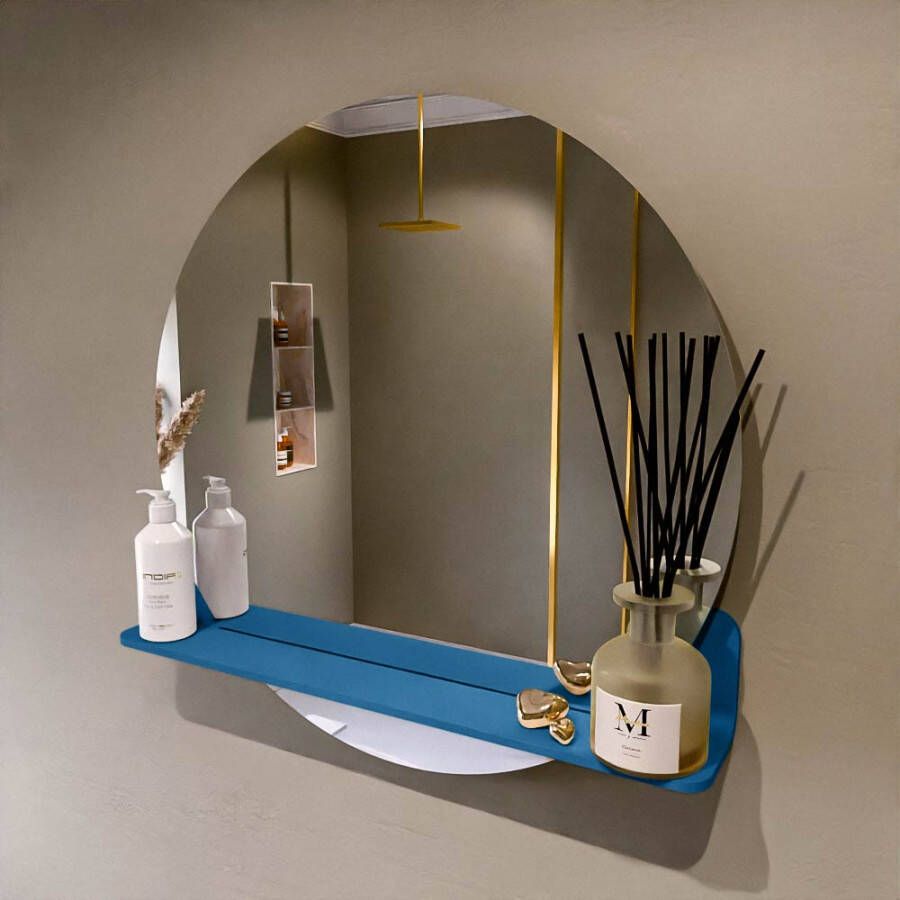 Mondiaz SPOT Badkamerspiegel rond 70cm spiegelplanchet kleur Jeans SPOTPLNCHT70JEA