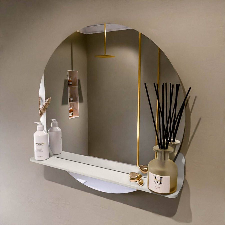 Mondiaz SPOT Badkamerspiegel rond 70cm spiegelplanchet kleur Linen SPOTPLNCHT70LIN