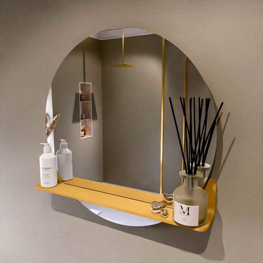 Mondiaz SPOT Badkamerspiegel rond 70cm spiegelplanchet kleur Ocher SPOTPLNCHT70OCH