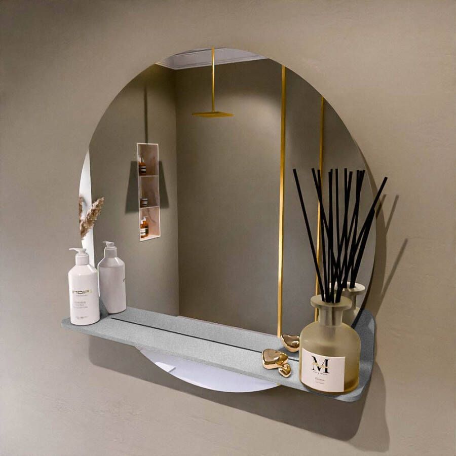Mondiaz SPOT Badkamerspiegel rond 70cm spiegelplanchet kleur Plata SPOTPLNCHT70PLA