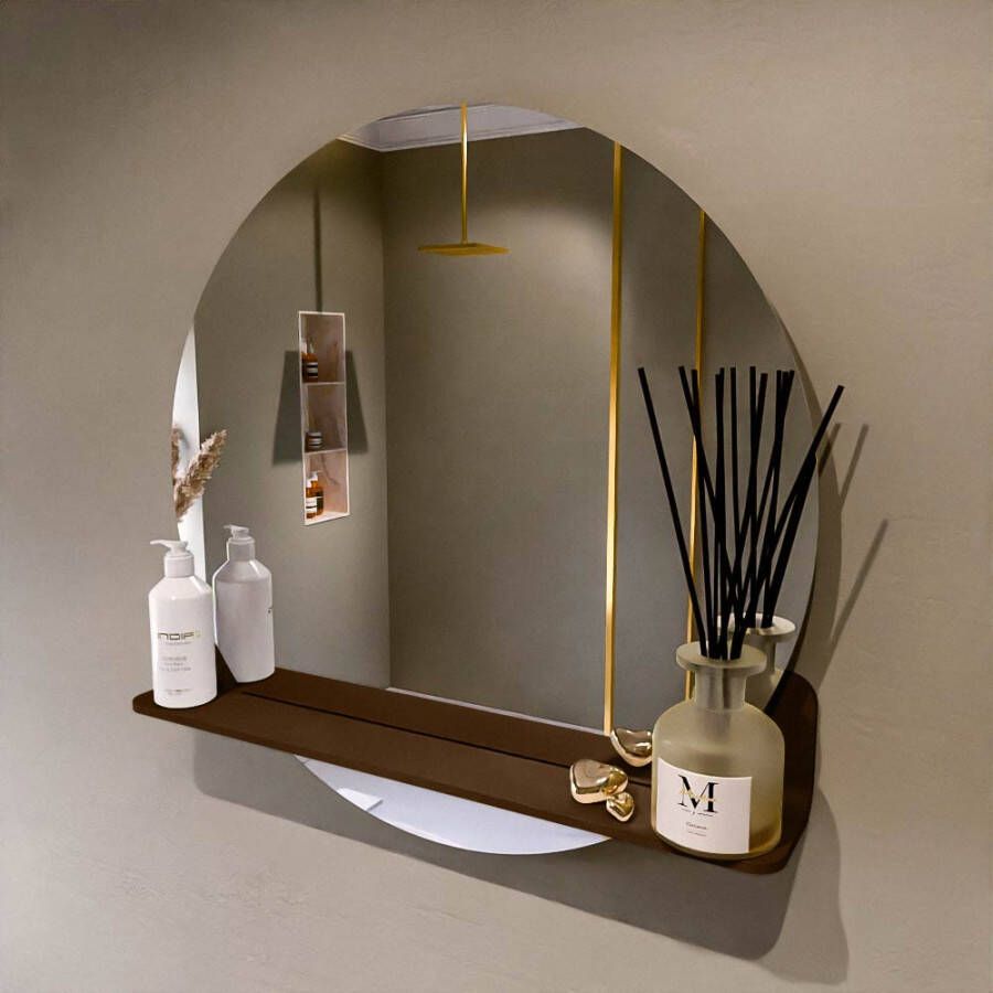 Mondiaz SPOT Badkamerspiegel rond 70cm spiegelplanchet kleur Rust SPOTPLNCHT70RUS