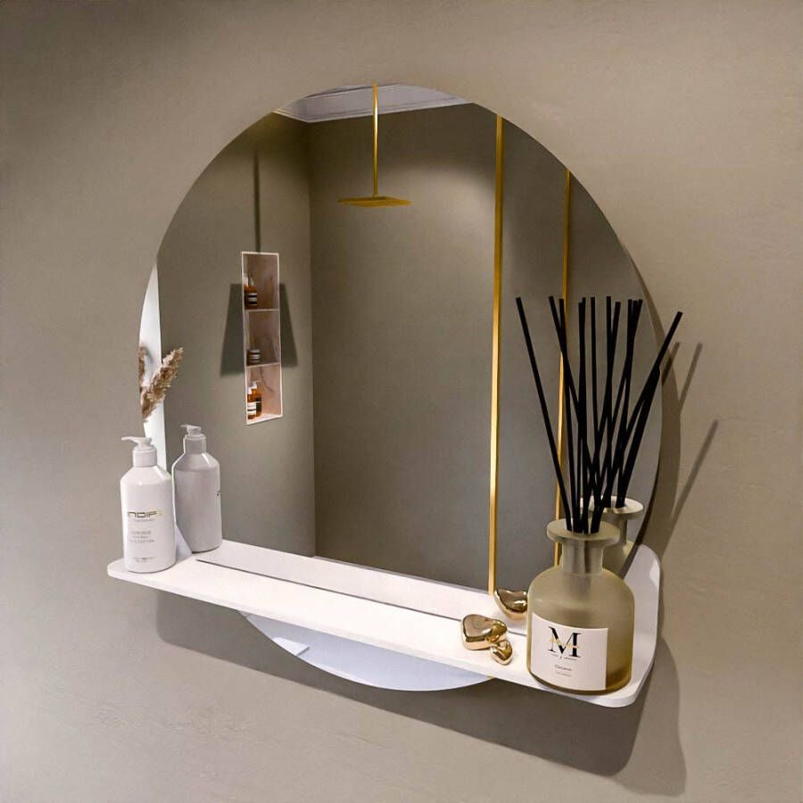 Mondiaz SPOT Badkamerspiegel rond 70cm spiegelplanchet kleur Talc SPOTPLNCHT70TAL
