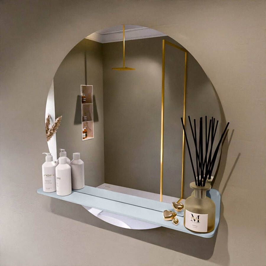 Mondiaz SPOT spiegel rond 80cm met Spiegelplanchet kleur Clay.