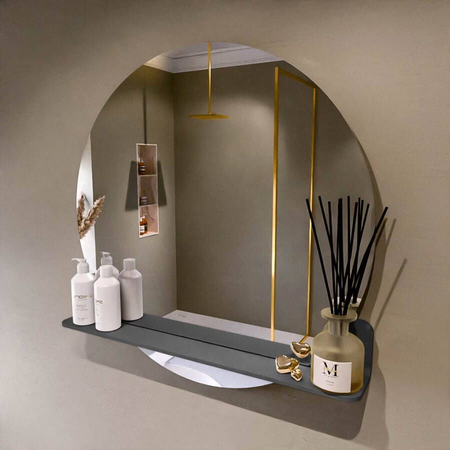 Mondiaz SPOT Badkamerspiegel rond 80cm spiegelplanchet kleur Dark Grey SPOTPLNCHT80DGR