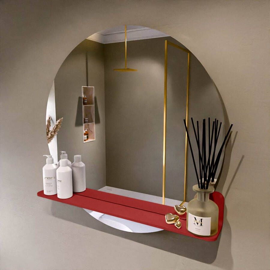 Mondiaz SPOT spiegel rond 80cm met Spiegelplanchet kleur Fire.