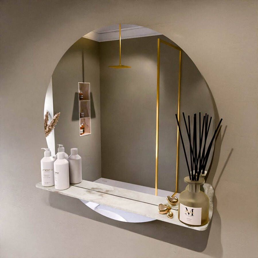 Mondiaz SPOT Badkamerspiegel rond 80cm spiegelplanchet kleur Frappe SPOTPLNCHT80FRA