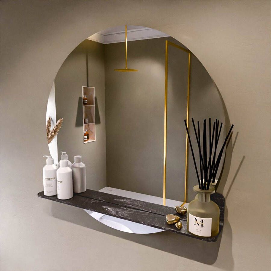Mondiaz SPOT Badkamerspiegel rond 80cm spiegelplanchet kleur Lava SPOTPLNCHT80LAV