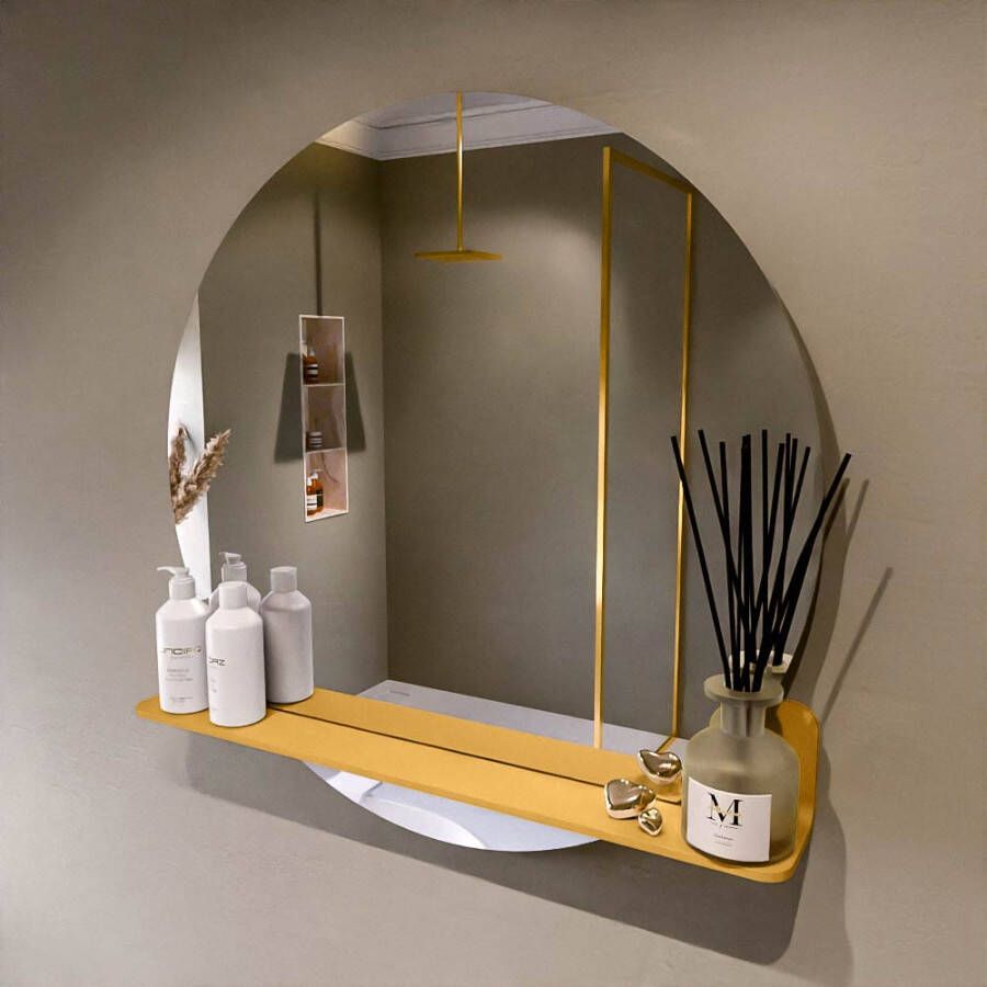 Mondiaz SPOT spiegel rond 80cm met Spiegelplanchet kleur Ocher.