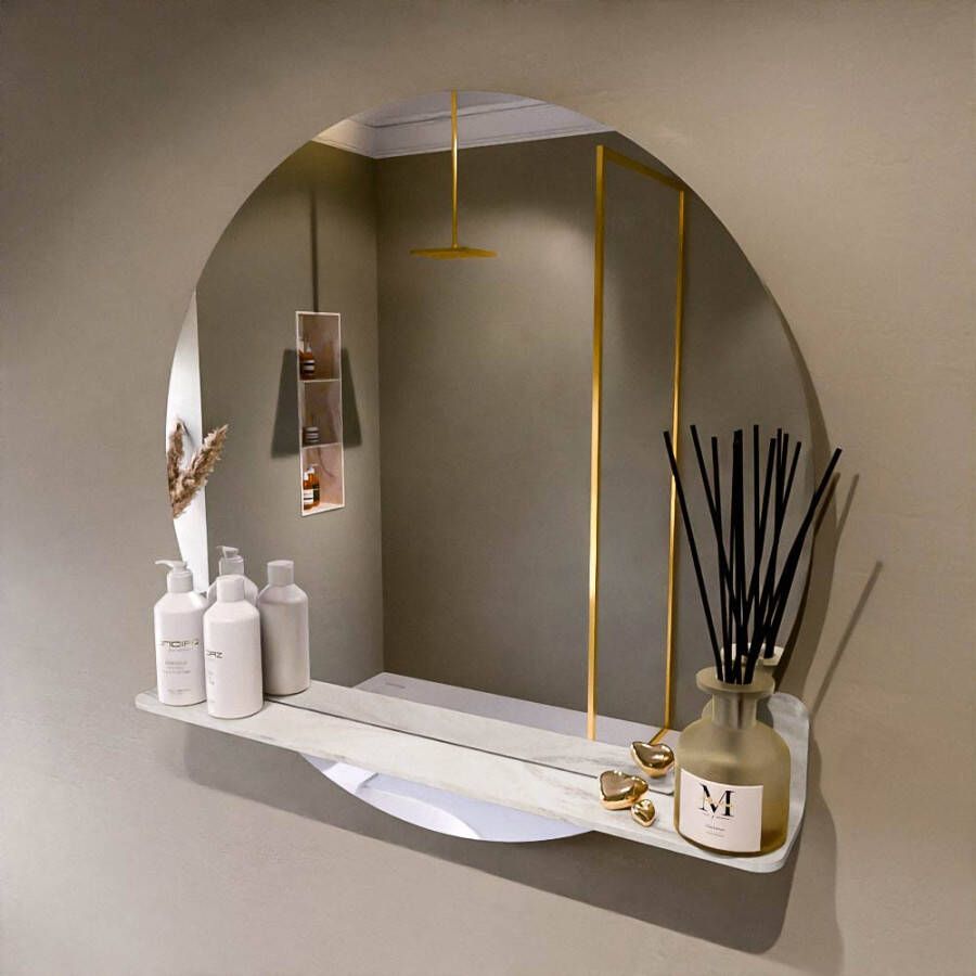 Mondiaz SPOT spiegel rond 80cm met Spiegelplanchet kleur Ostra.