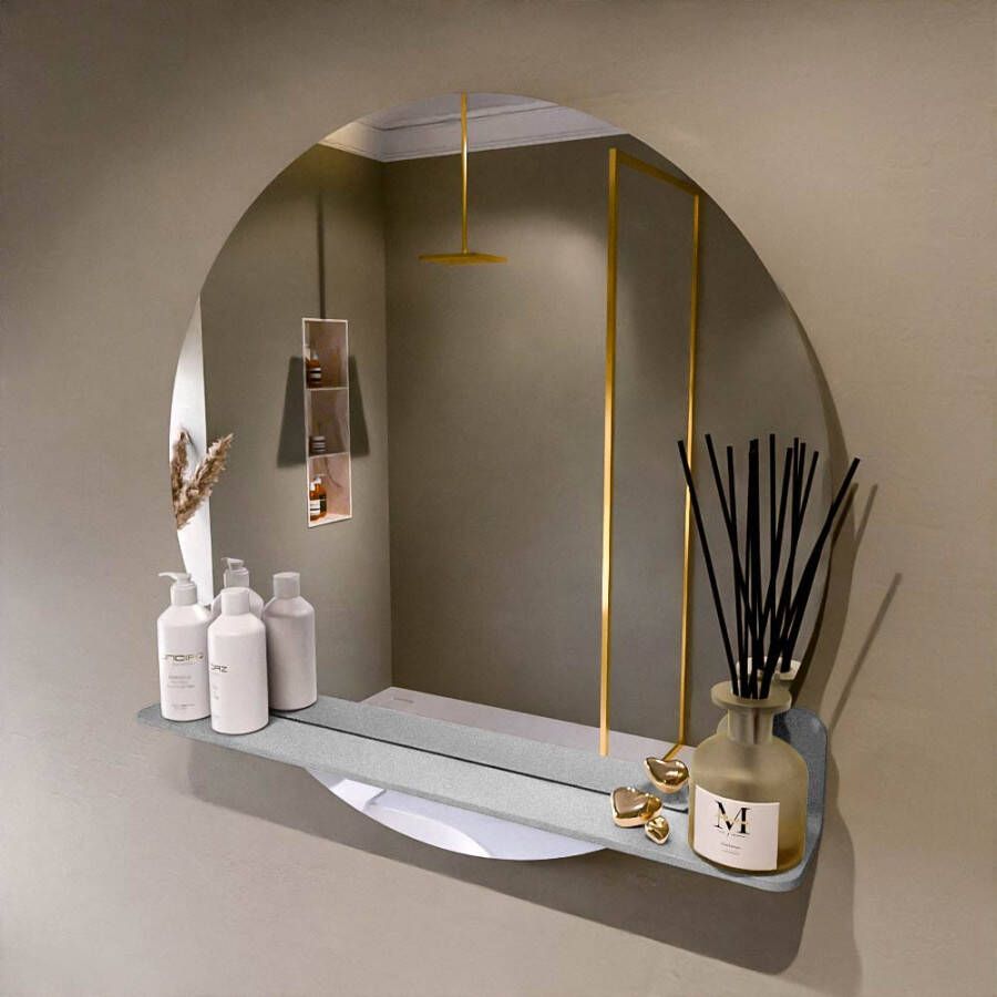 Mondiaz SPOT Badkamerspiegel rond 80cm spiegelplanchet kleur Plata SPOTPLNCHT80PLA