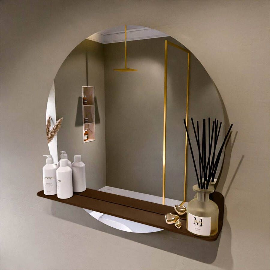 Mondiaz SPOT Badkamerspiegel rond 80cm spiegelplanchet kleur Rust SPOTPLNCHT80RUS
