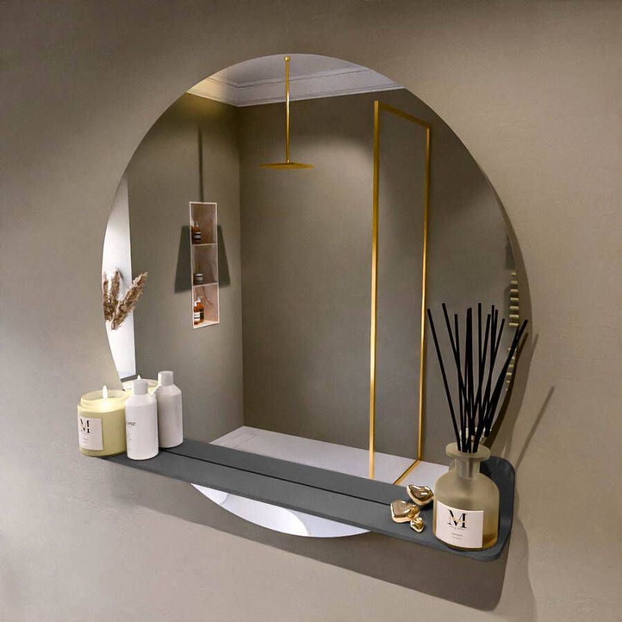Mondiaz SPOT spiegel rond 90cm met Spiegelplanchet kleur Dark Grey.