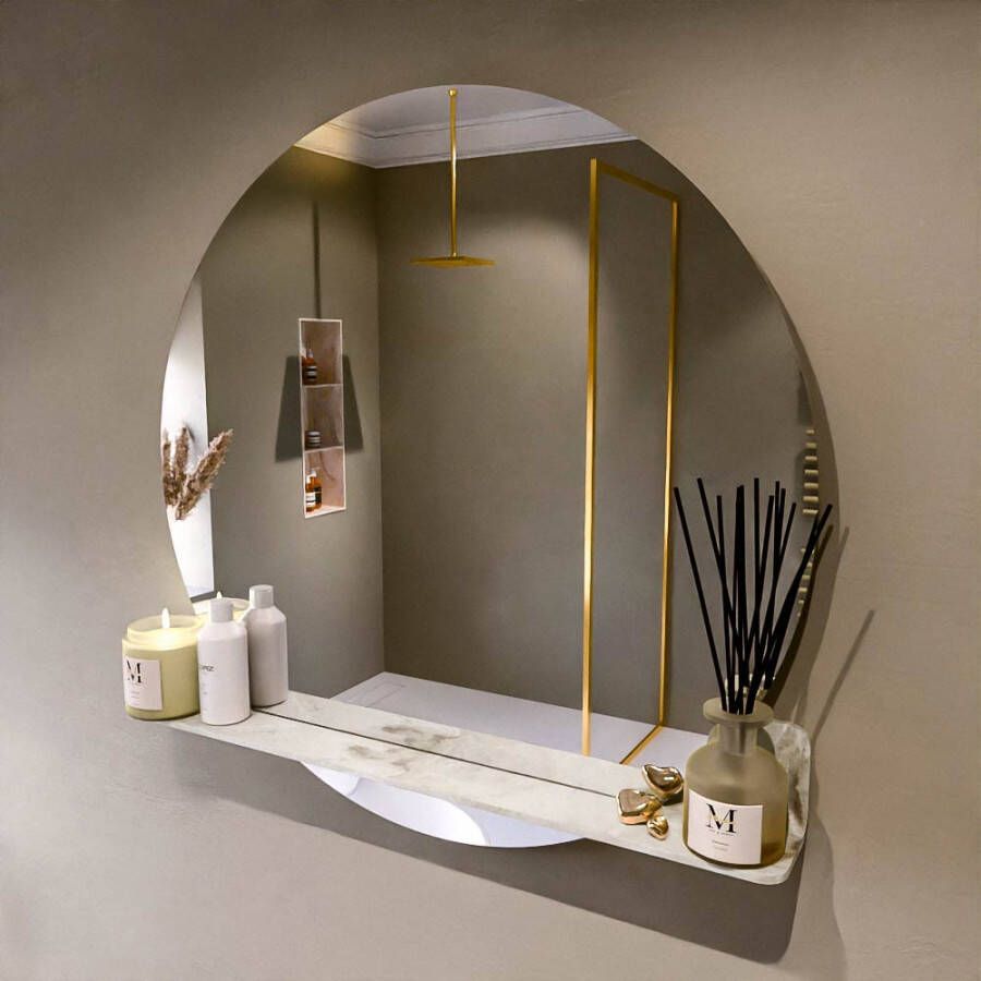 Mondiaz SPOT Badkamerspiegel rond 90cm spiegelplanchet kleur Frappe SPOTPLNCHT90FRA