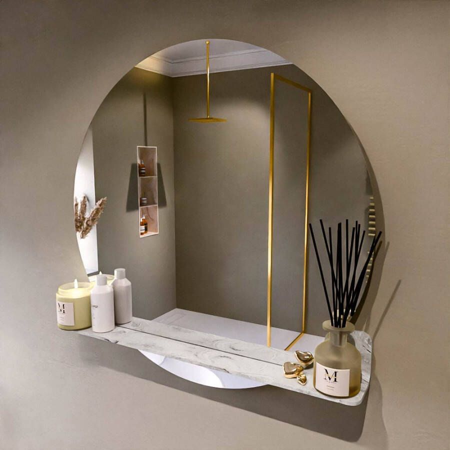 Mondiaz SPOT Badkamerspiegel rond 90cm spiegelplanchet kleur Glace SPOTPLNCHT90GLA