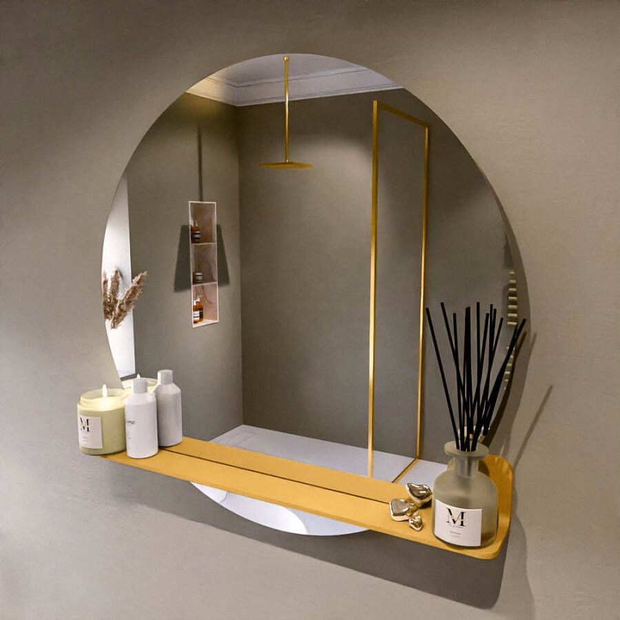 Mondiaz SPOT Badkamerspiegel rond 90cm spiegelplanchet kleur Ocher SPOTPLNCHT90OCH