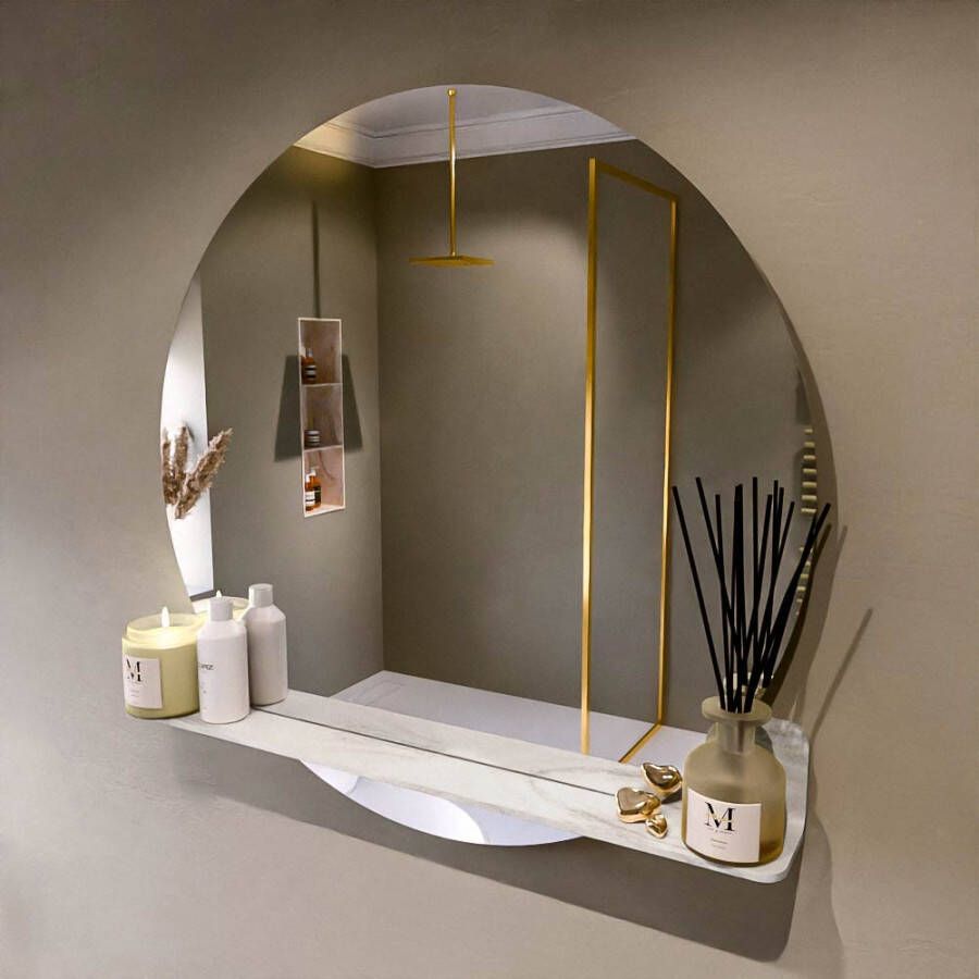 Mondiaz SPOT spiegel rond 90cm met Spiegelplanchet kleur Ostra.