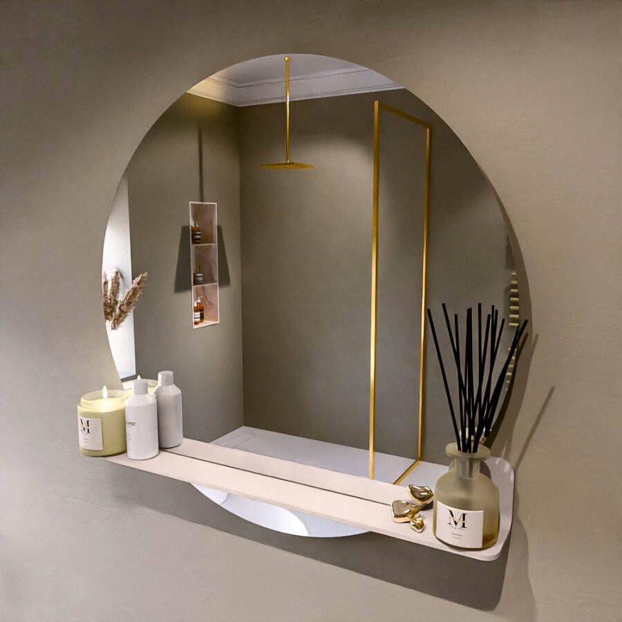 Mondiaz SPOT spiegel rond 90cm met Spiegelplanchet kleur Rosee.