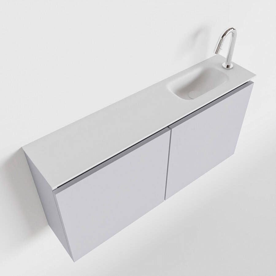 Mondiaz TURE Toiletmeubel 100x23x50cm met 1 kraangaten 2 deuren cale mat Wastafel Eden rechts Solid Surface Wit FK75341263