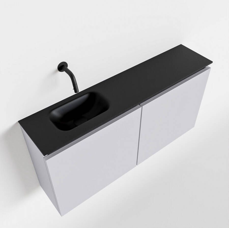 Mondiaz TURE Toiletmeubel 100x23x50cm met 0 kraangaten 2 deuren cale mat Wastafel Eden links Solid Surface Zwart FK75341613