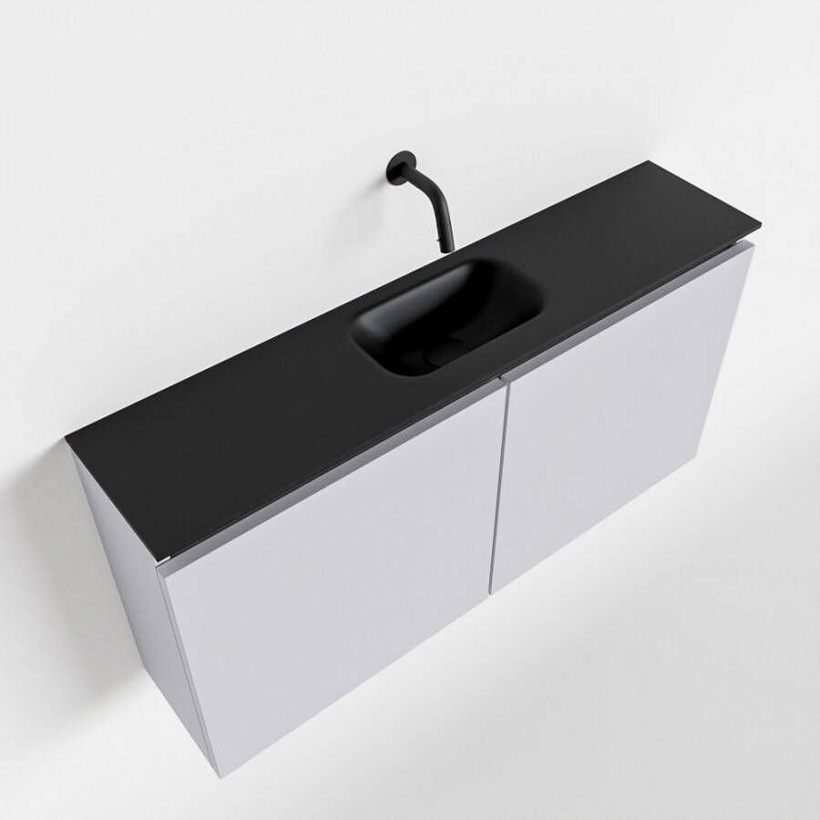 Mondiaz TURE Toiletmeubel 100x23x50cm met 0 kraangaten 2 deuren cale mat Wastafel Eden midden Solid Surface Zwart FK75341611