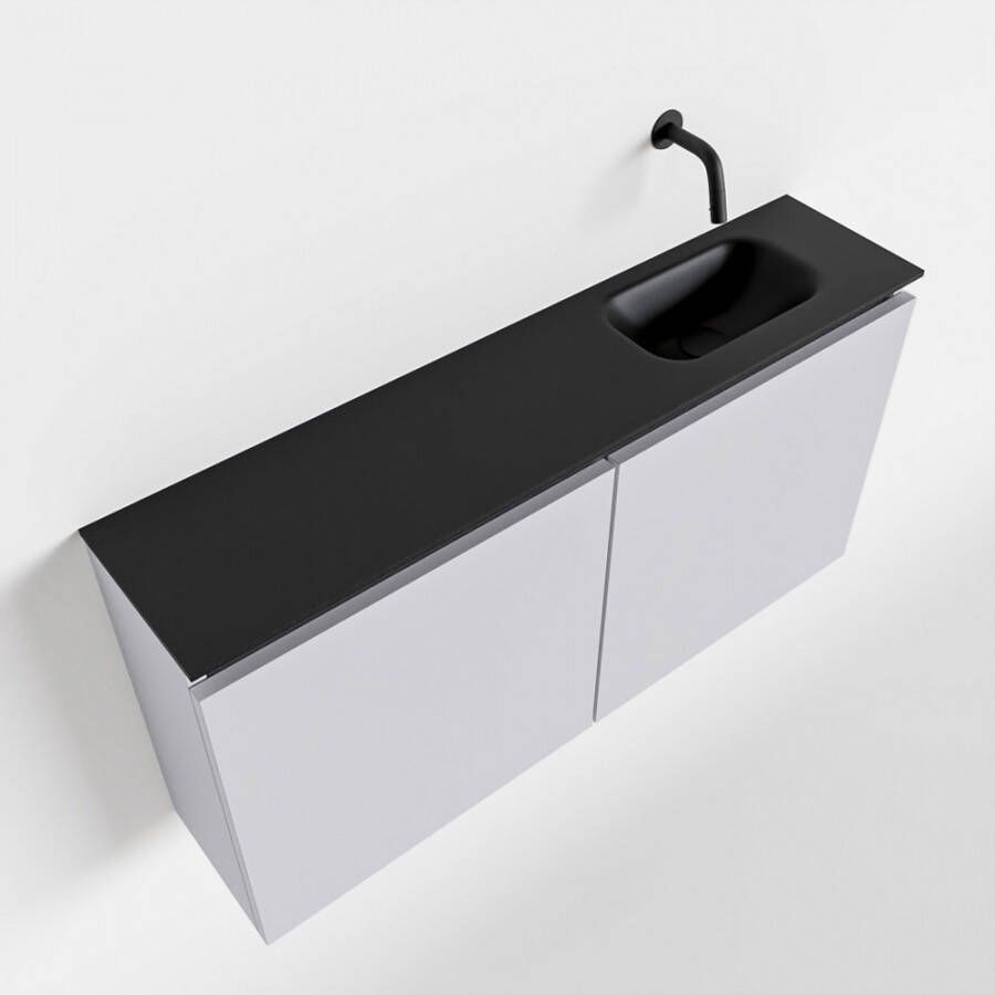 Mondiaz TURE Toiletmeubel 100x23x50cm met 0 kraangaten 2 deuren cale mat Wastafel Eden rechts Solid Surface Zwart FK75341615