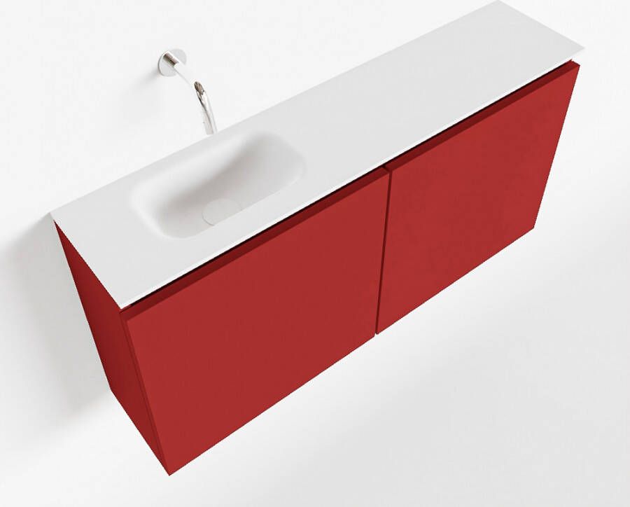 Mondiaz TURE Toiletmeubel 100x23x50cm met 0 kraangaten 2 deuren fire mat Wastafel Eden links Solid Surface Wit FK75341202