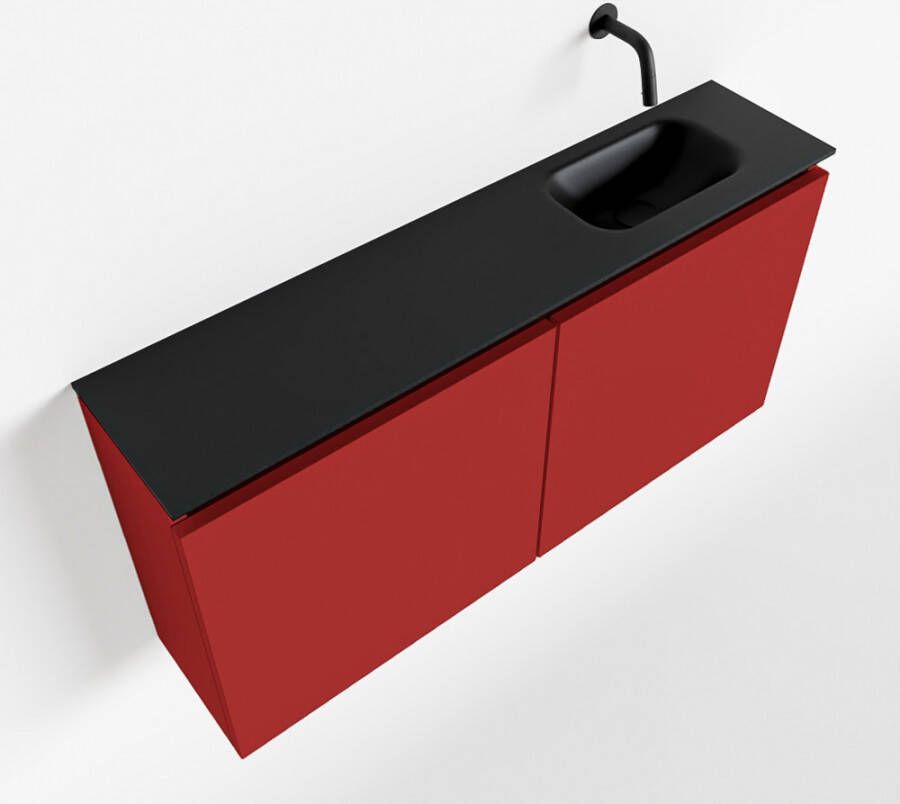 Mondiaz TURE Toiletmeubel 100x23x50cm met 0 kraangaten 2 deuren fire mat Wastafel Eden rechts Solid Surface Zwart FK75341557