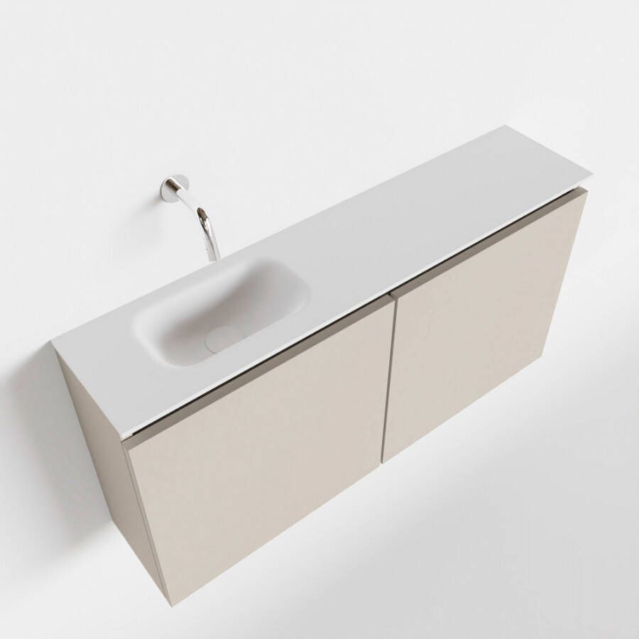Mondiaz TURE Toiletmeubel 100x23x50cm met 0 kraangaten 2 deuren linen mat Wastafel Eden links Solid Surface Wit FK75341232